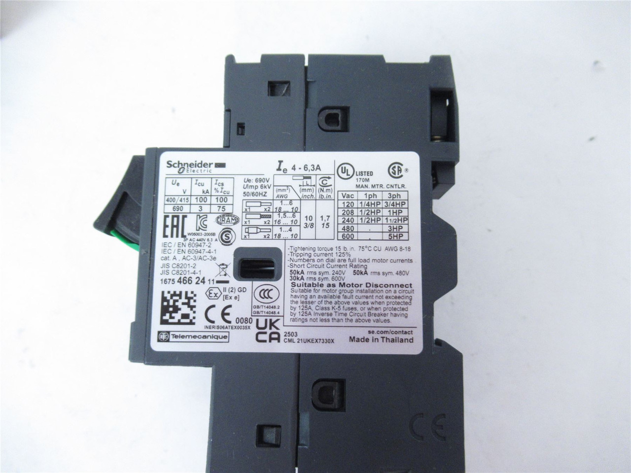 Schneider GV2ME10; Manual Starter 4-6.3A 3P 690VAC