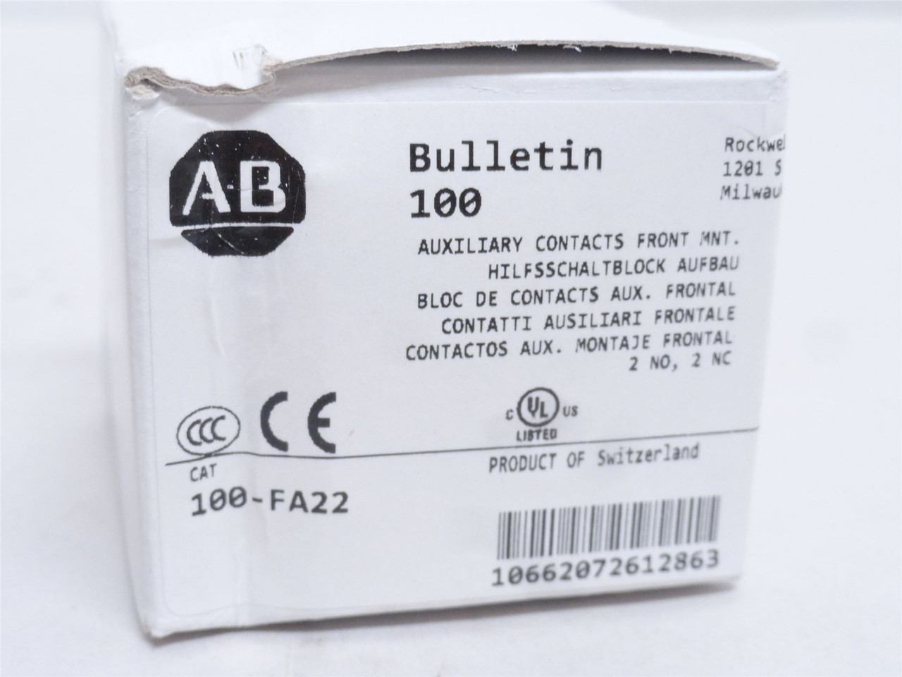 Allen-Bradley 100-FA22; Auxiliary Contact Block; 2NO/2NC; 10A