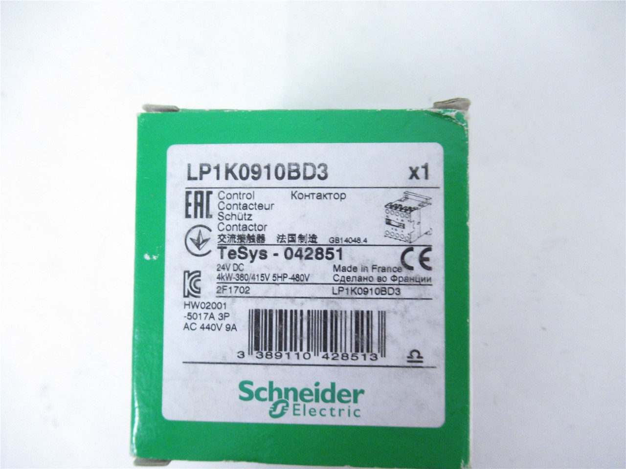 Schneider LP1K0910BD3; Contactor 9A 3-Pole Coil 24VDC 042851