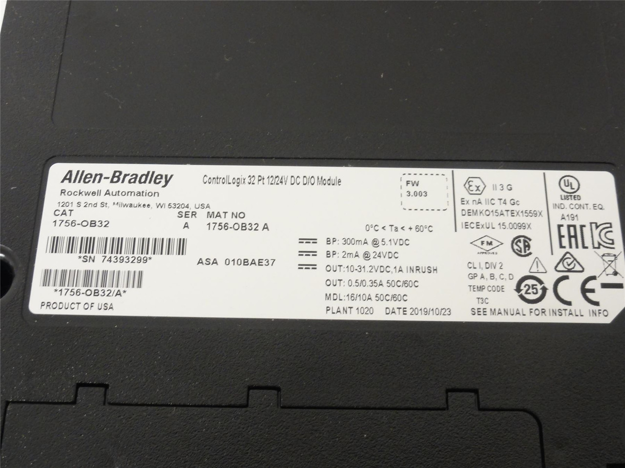 Allen-Bradley 1756-OB32; ControlLogix D/O Module; 12/24VDC