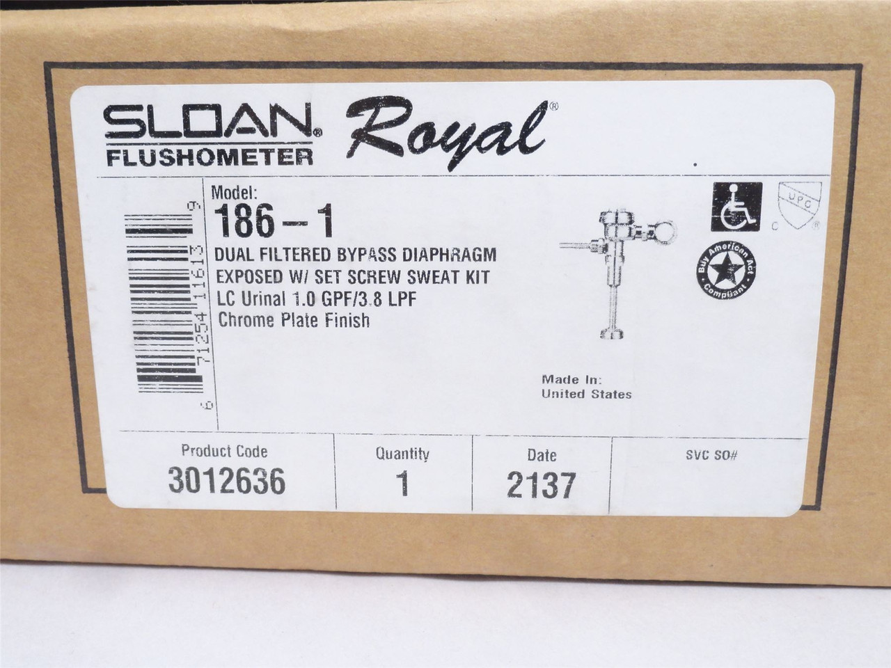 Sloan 186-1; Manual Urinal Flushometer; Exposed