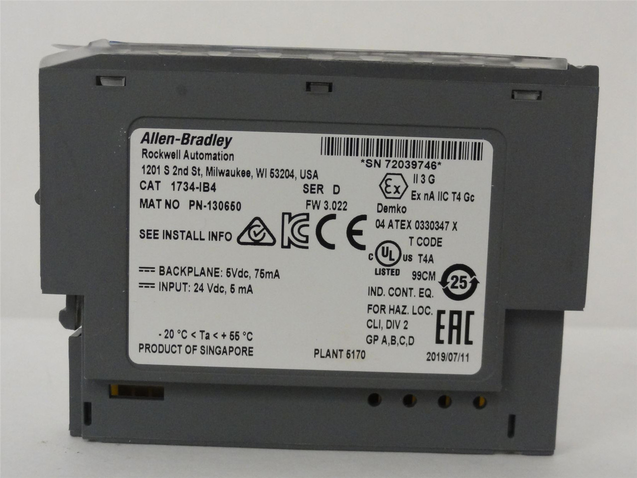 Allen-Bradley 1734-IB4; Input Module; 24VDC Input
