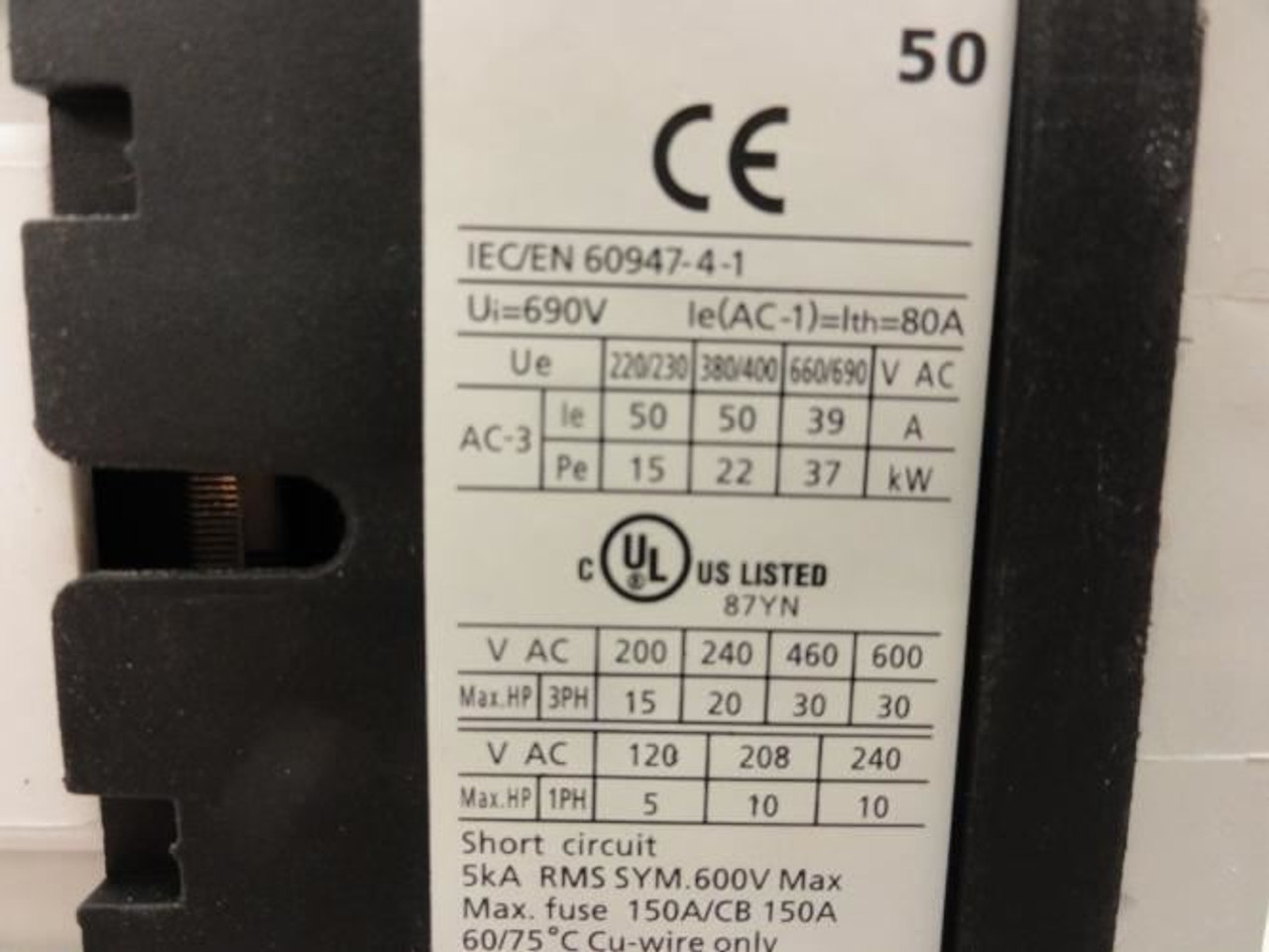 Dayton 2UXU7; IEC Contactor 50A 4P 600V Max; Coil: 24V