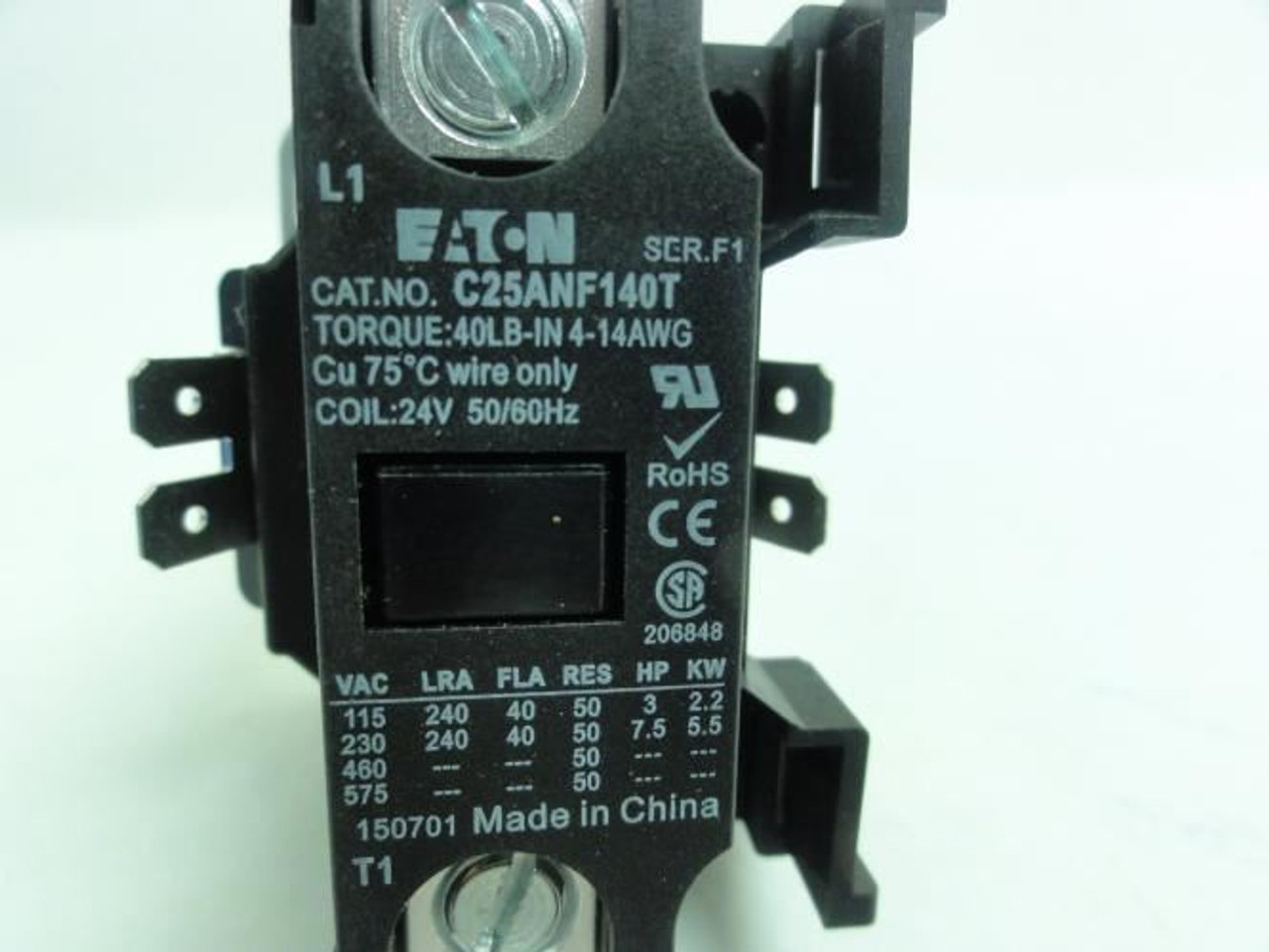 Eaton C25ANF140T; Contactor 40A; 600V; 1P; Coil: 24VAC