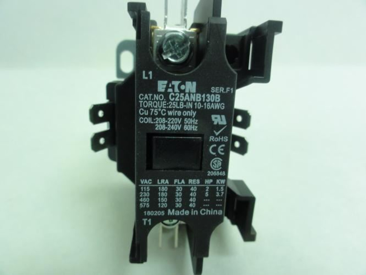 Eaton C25ANB130B; Contactor 30A; 600V; 1P; Coil: 240VAC