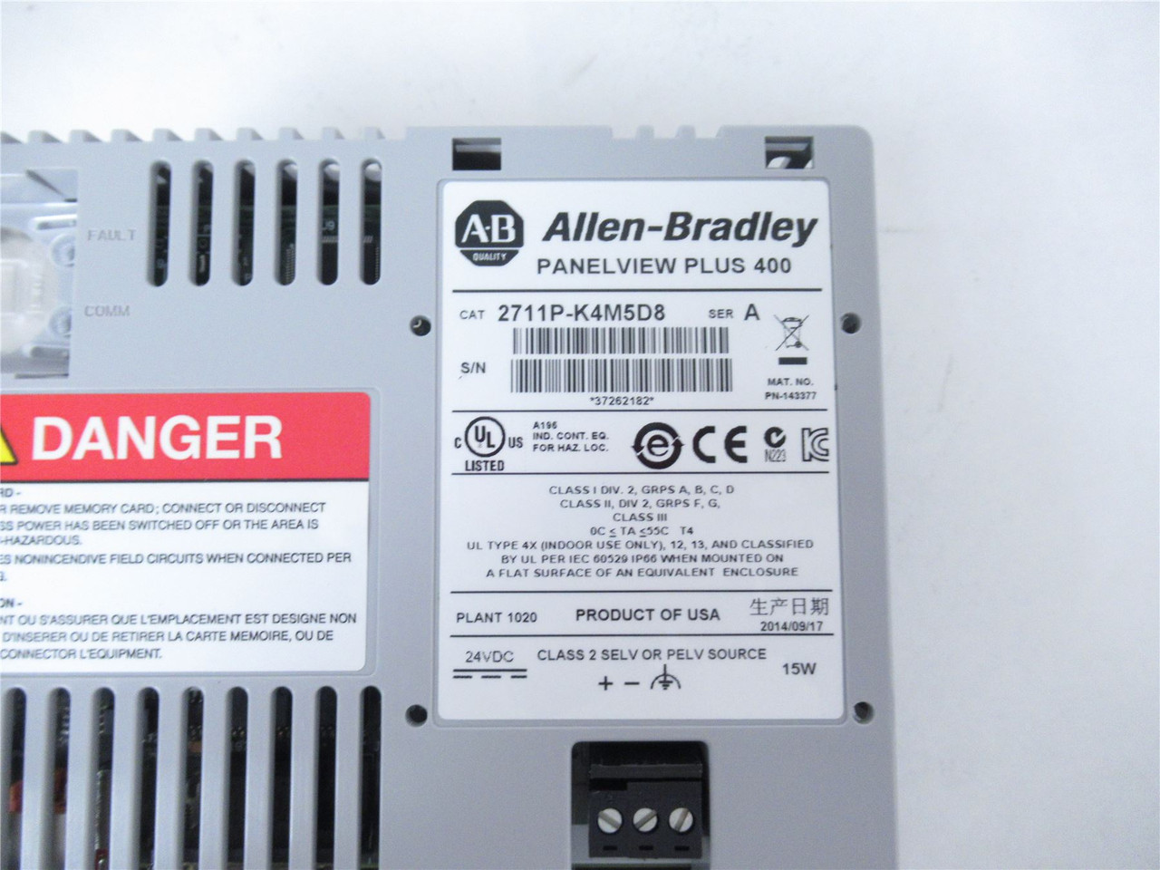 Allen-Bradley 2711P-K4M5D8; Panelview Plus 400 - Programmed