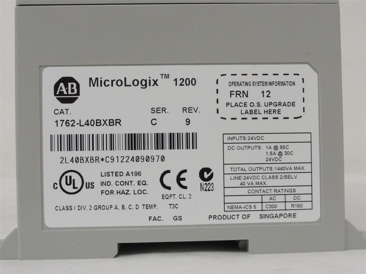 Allen-Bradley 1762-L40BXBR; MicroLogix 1200 PLC