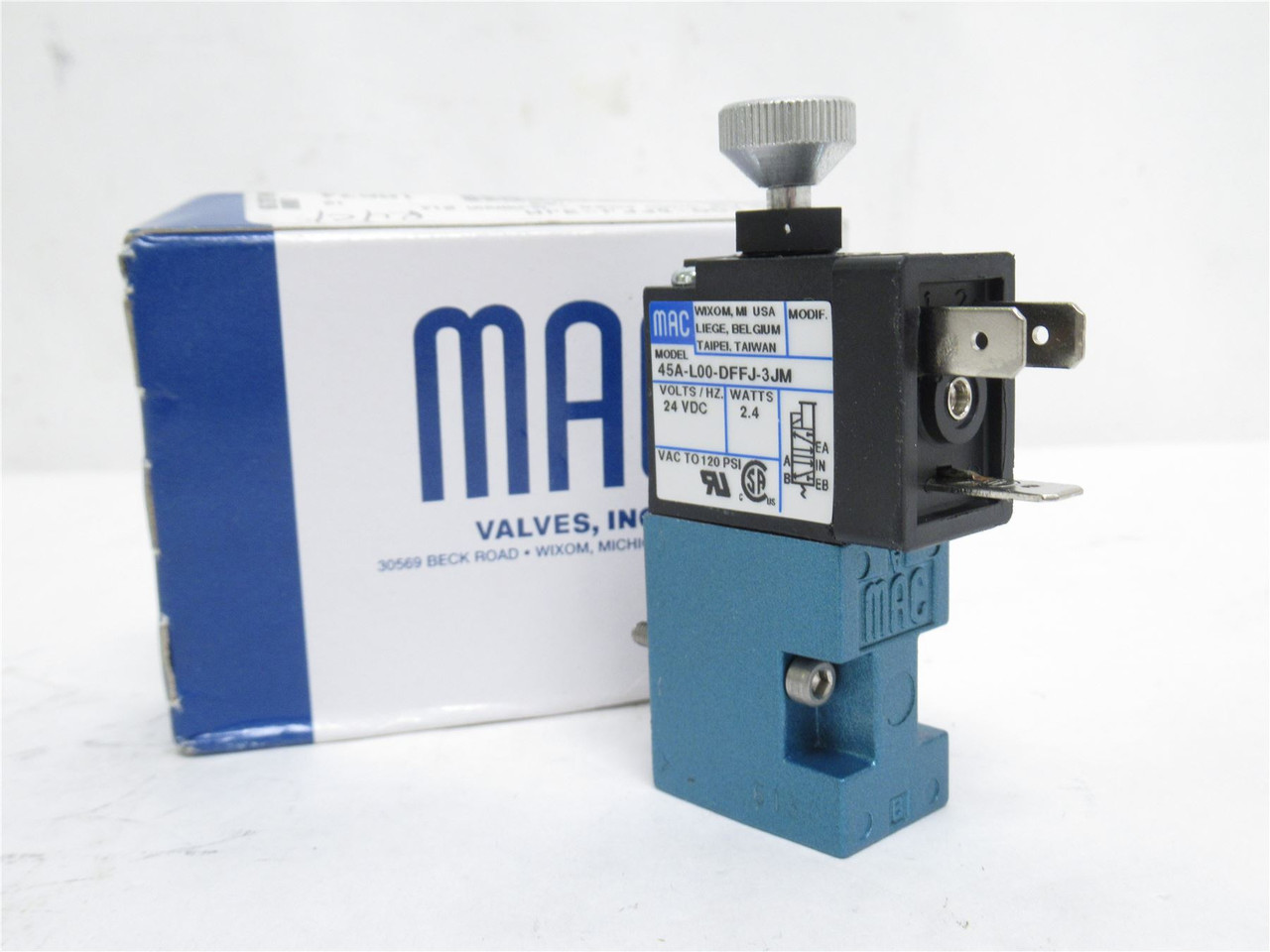 MAC 45A-L00-DFFJ-3JM; Solenoid Valve; 0-120PSI; 24VDC; 2.4W