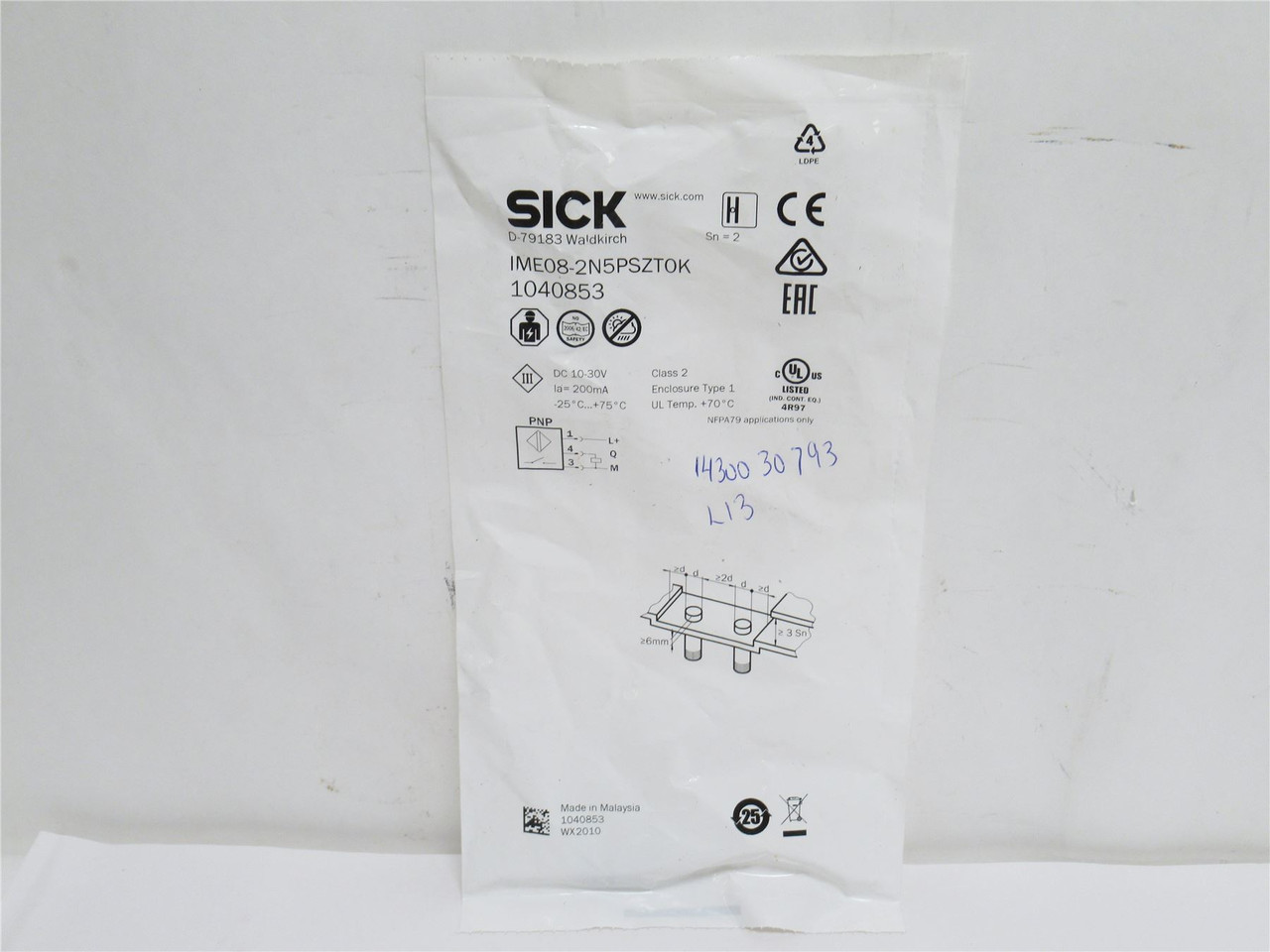 SICK IME08-2N5PSZTOK; Prox Sensor 1040853; 10-30VDC; 200mA