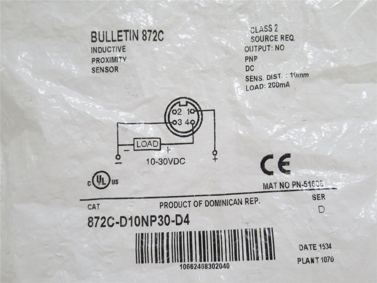 Allen-Bradley 872C-D10NP30-D4; Prox Sensor 51606; 10-30VDC