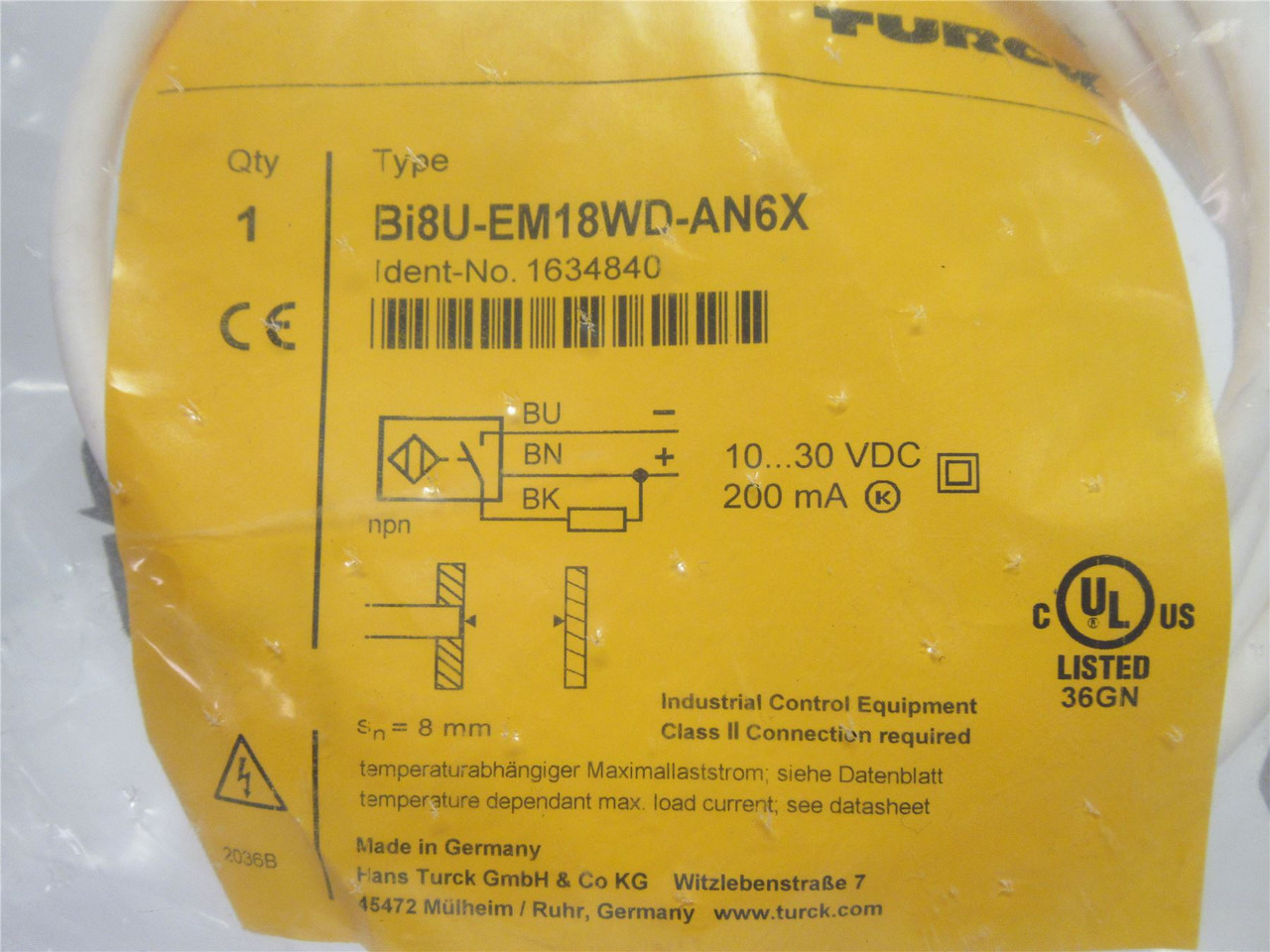 Turck Bi8U-EM18WD-AN6X; Proximity Sensor; 10-30VDC; 200mA