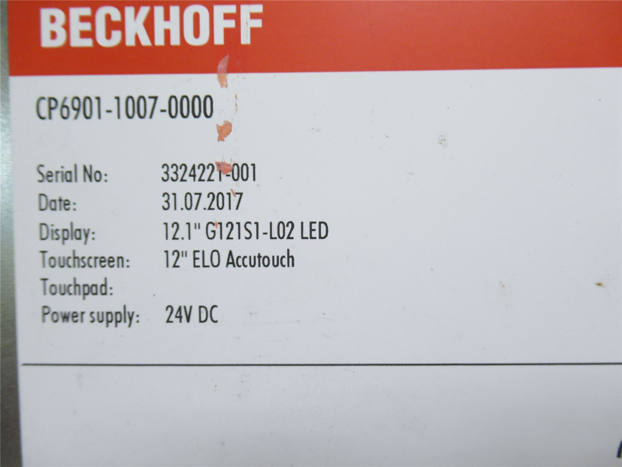 Beckhoff CP6901-1007-0000; Control Panel; 24VDC; 12.1" Screen