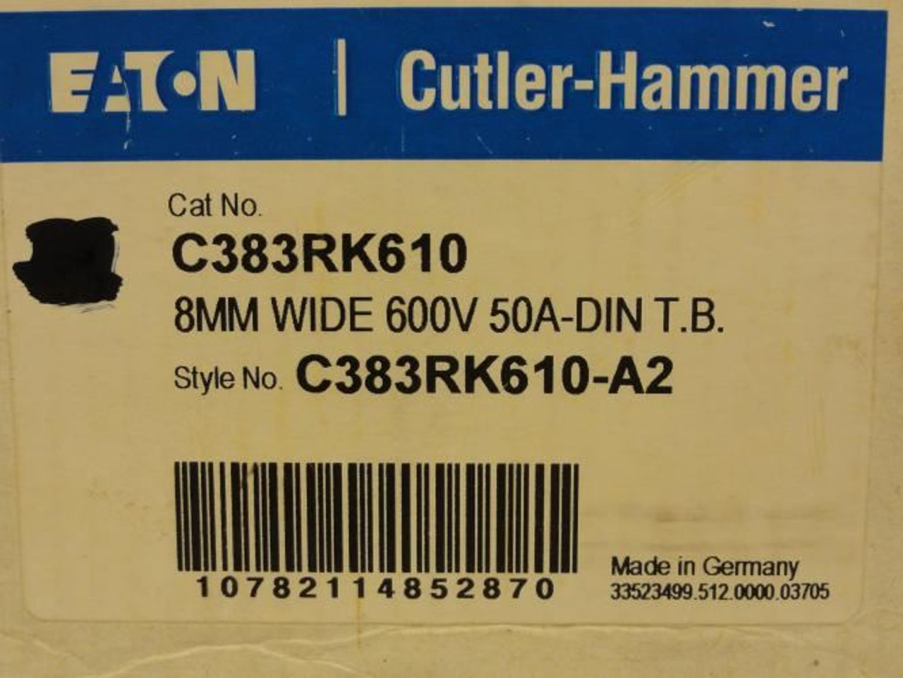 Eaton C383RK610; Lot-10; Terminal Blocks; 50A; Size: 8mm