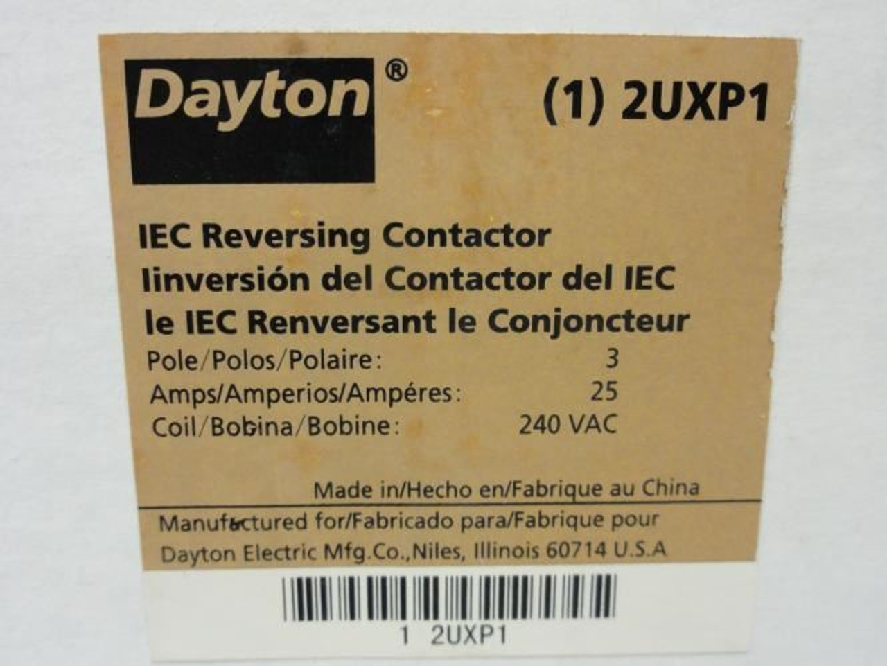 Dayton 2UXP1; Reversing Contactor 25A 3-Pole 600V Coil: 240V