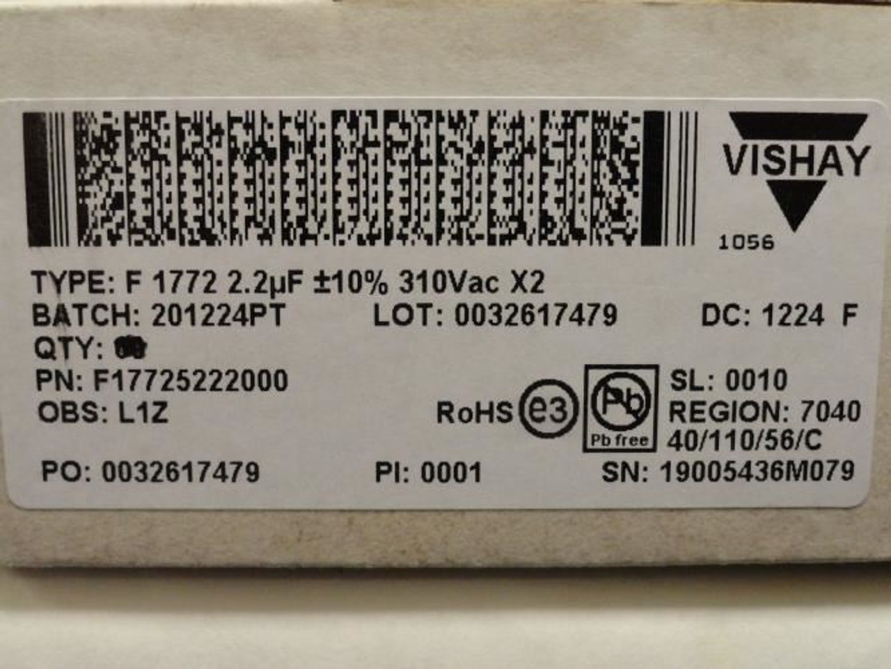 Vishay F17725222000; Safety Capacitor; 310V; Solder Mount