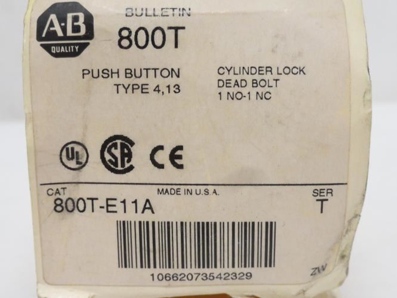 Allen-Bradley 800T-E11A; Dead Bolt Lock Pushbutton; 1-NO; 1-NC