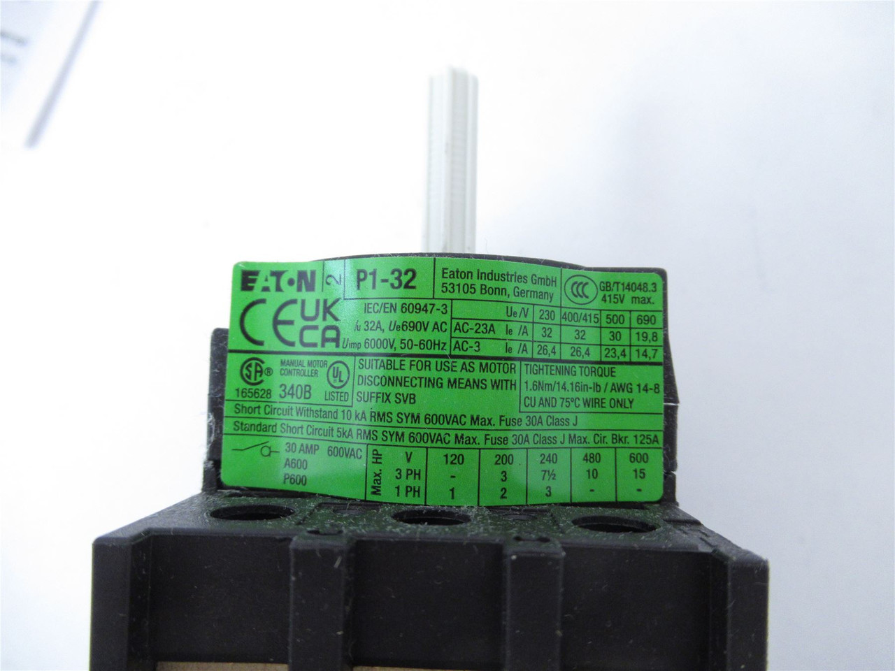 Eaton P1-32/EA/SVB-SW;  Switch Disconnect 3 Pole 32A