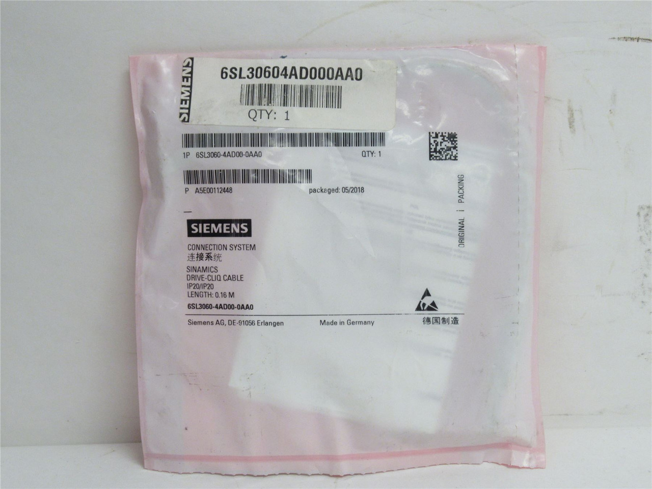 Siemens 6SL3060-4AD00-0AA0; Drive-CLIQ Cable; 0.16M L