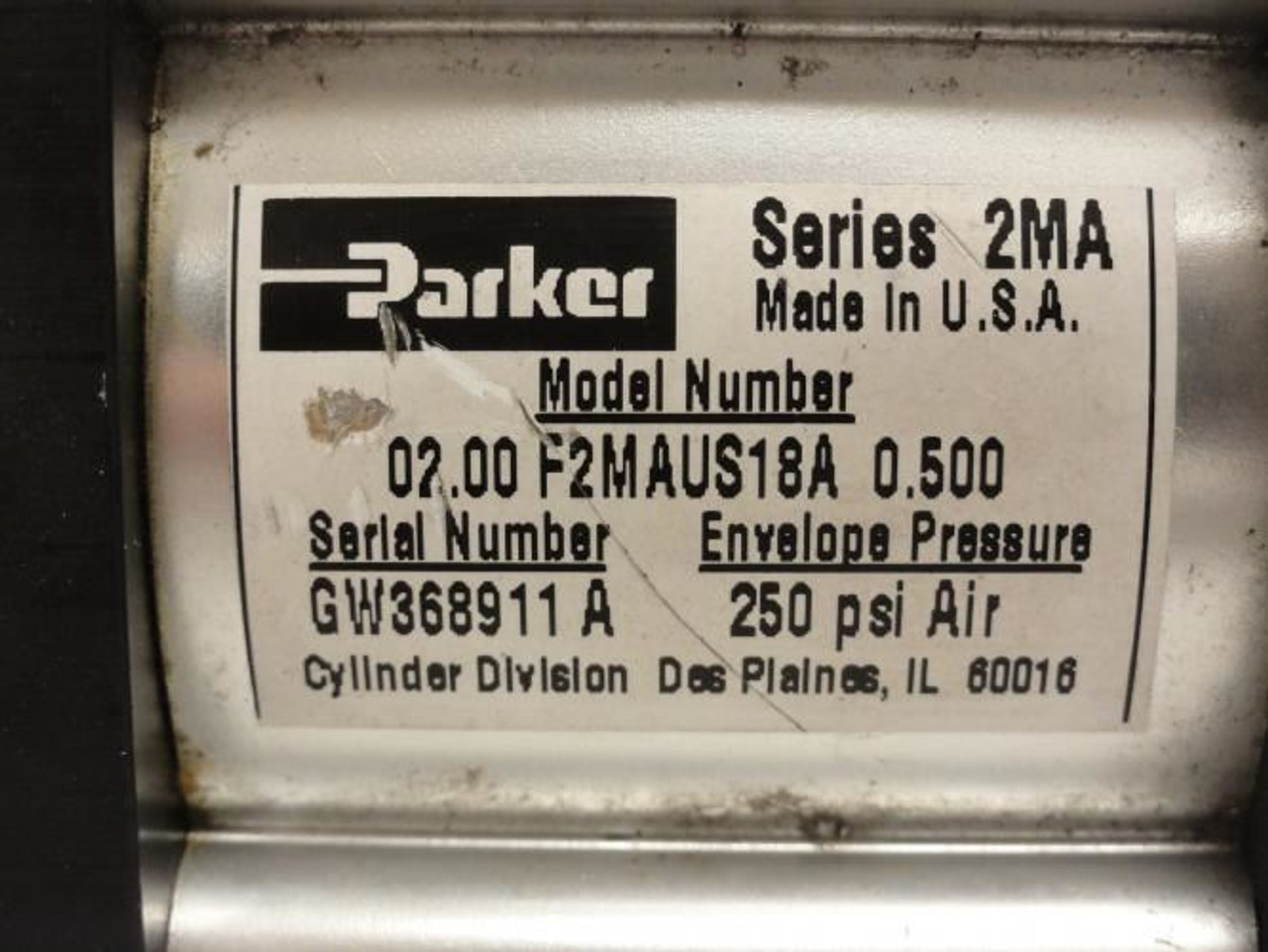 Parker F2MAUS18A; Air Cylinder 2"ID x 1/2" Stroke Parker F2MAUS18A; Air Cylinder 2"ID x 1/2" Stroke