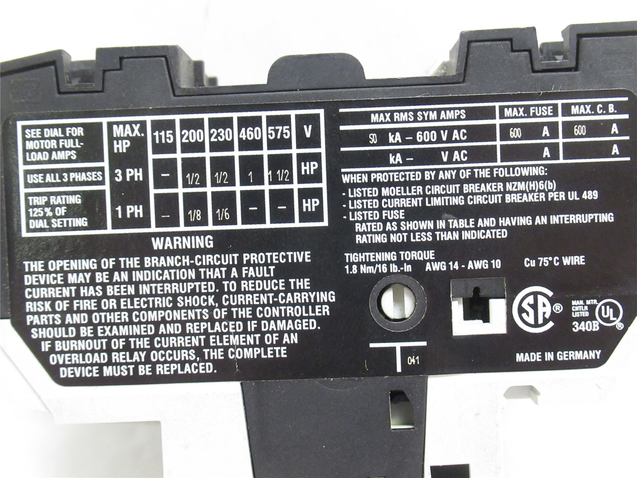 Moeller PKZM0-2.5; Motor Protector 0.16-32A; 3P; 575VAC