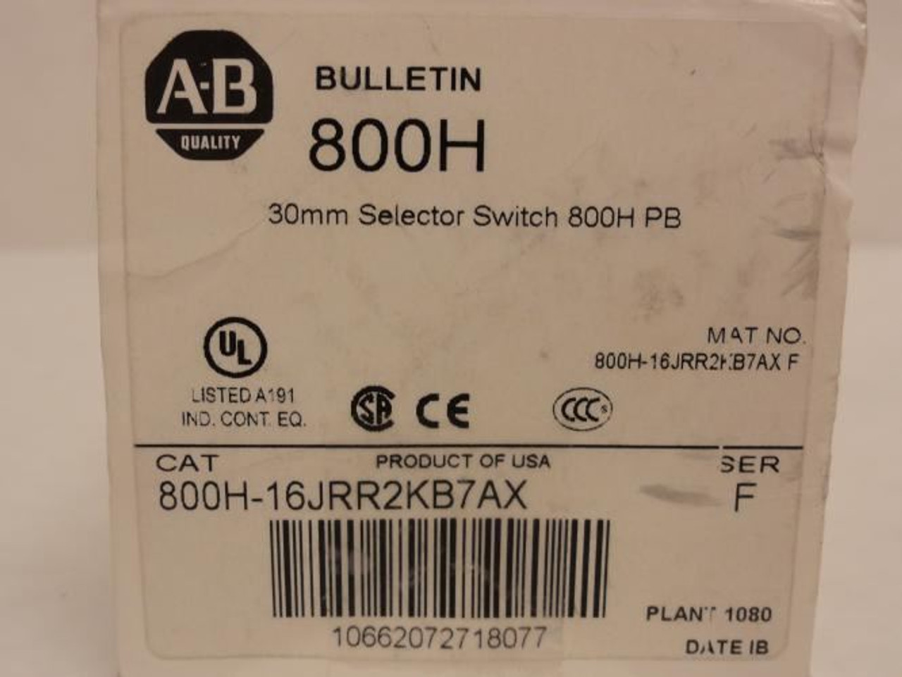 Allen-Bradley 800H-16JRR2KB7AX; Selector Switch; 3Pos; 120Vac