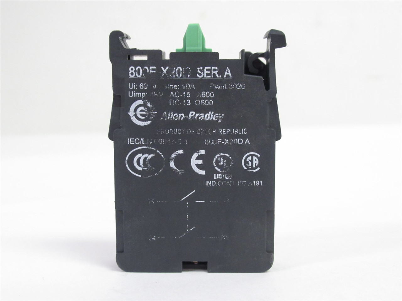 Allen-Bradley 800F-X20D; Contact Block; 690VAC; 10A; 2 N.O