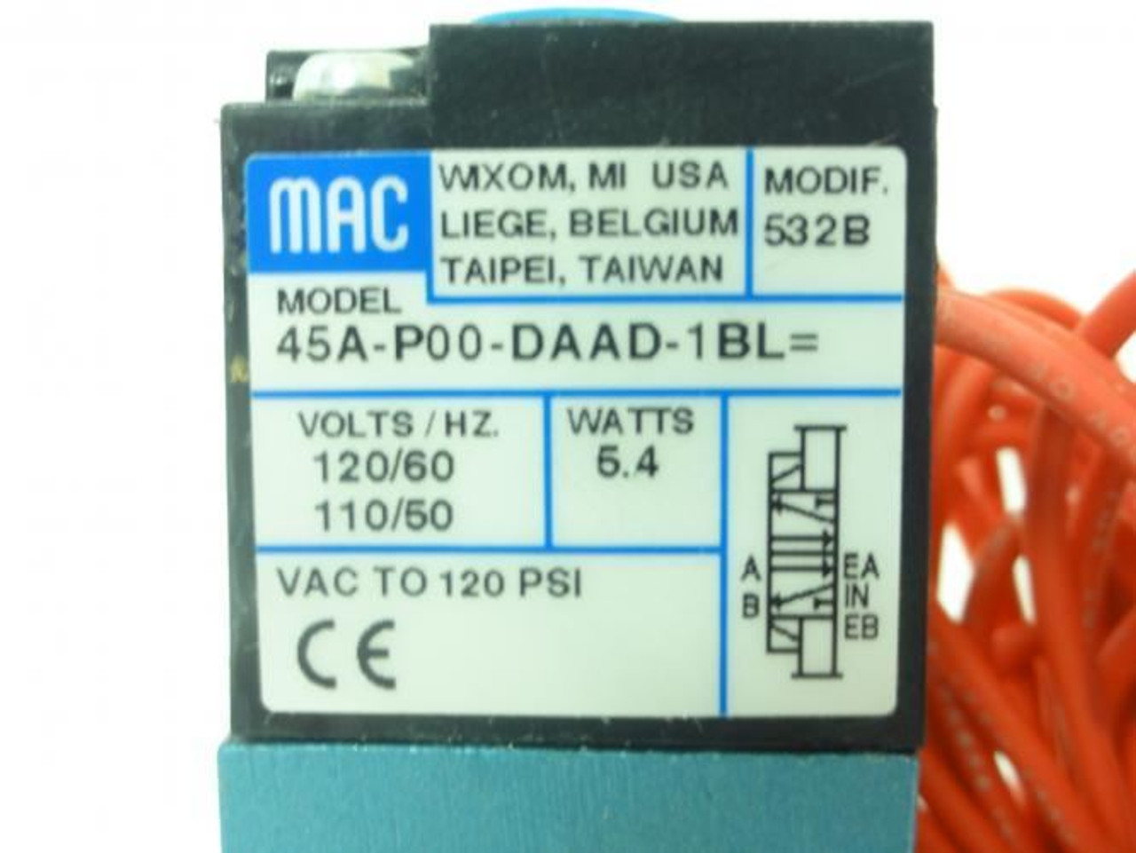 MAC 45A-P00-DAAD-1BL; Solenoid Valve; 120V; 5.4W; VAC To 120PSI