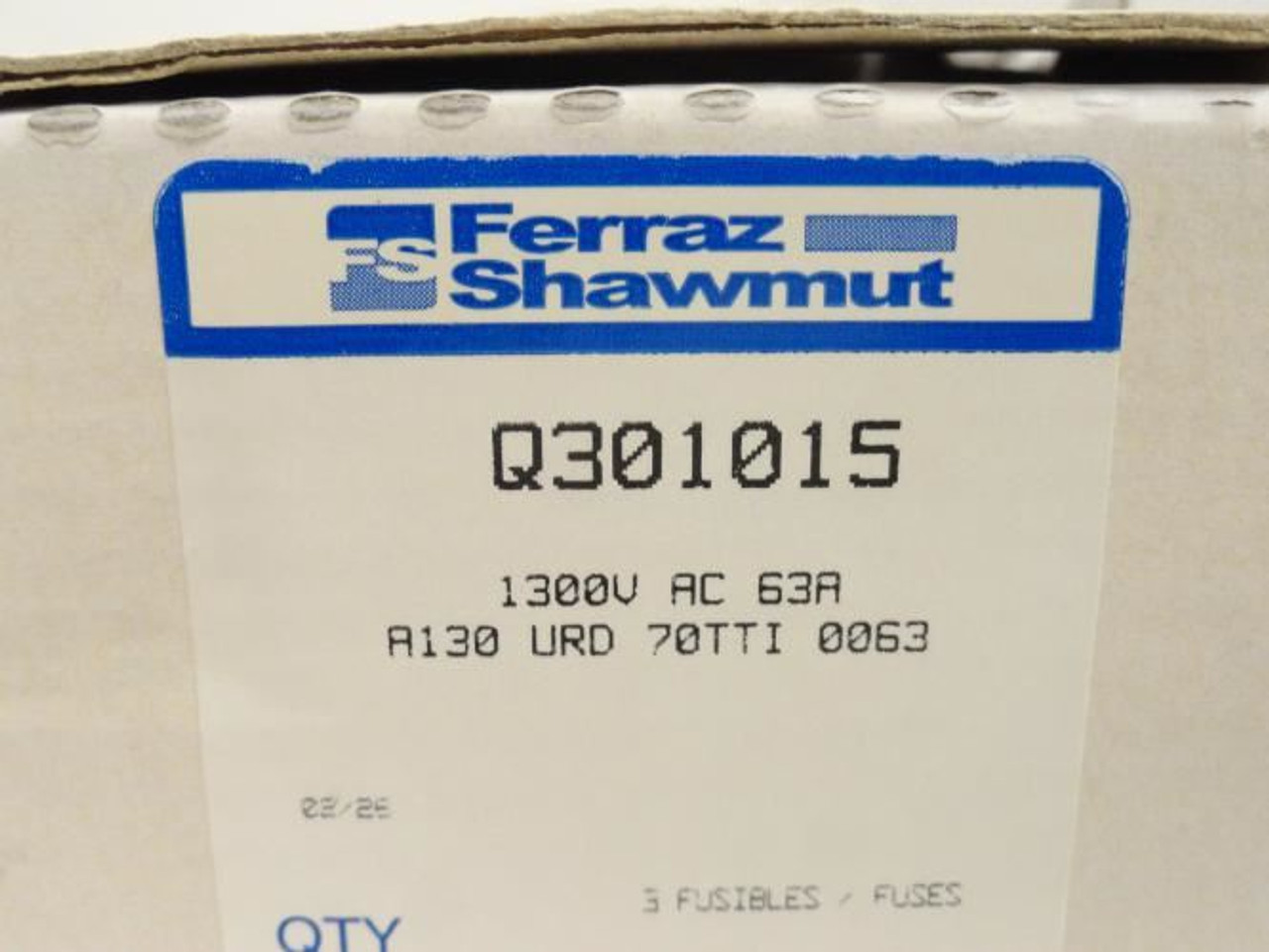 Ferraz Q301015; Long Body Square Fuse; 63A; 1300VAC