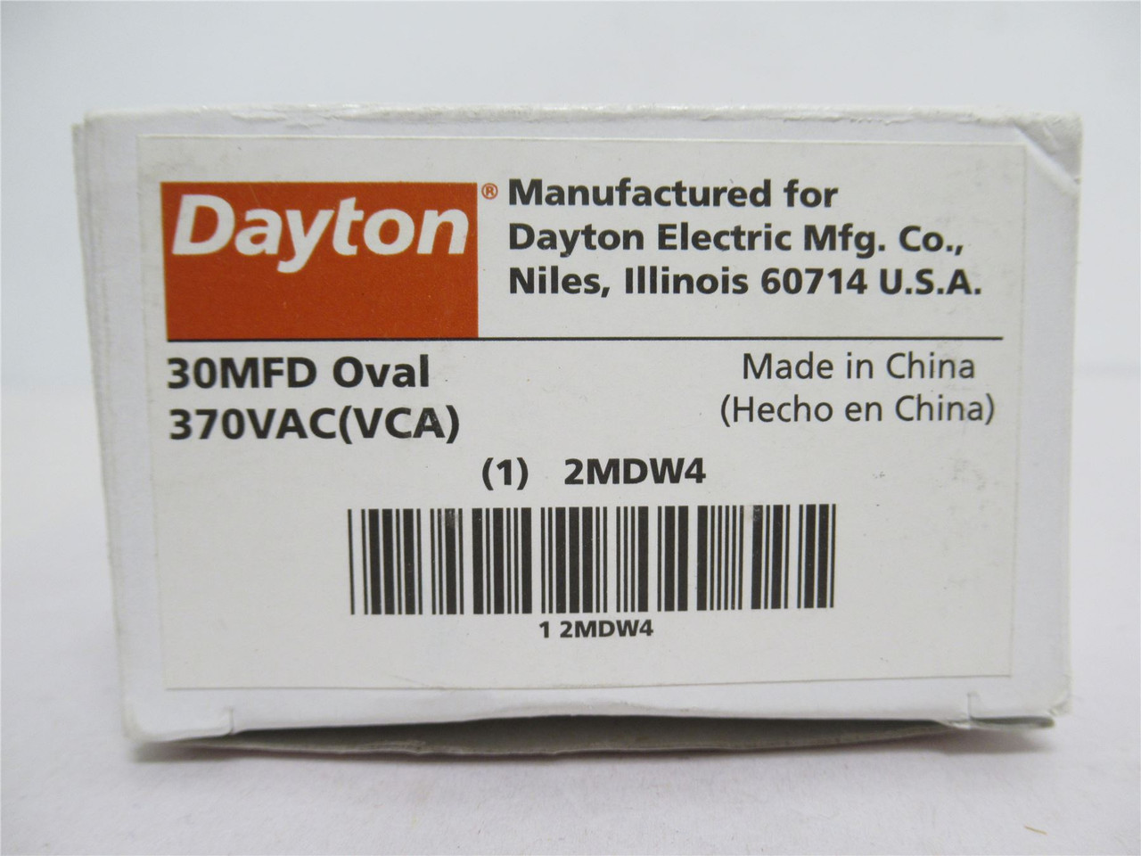 Dayton 2MDW4; Run Capacitor; 30 MFD; 370 VAC; Oval