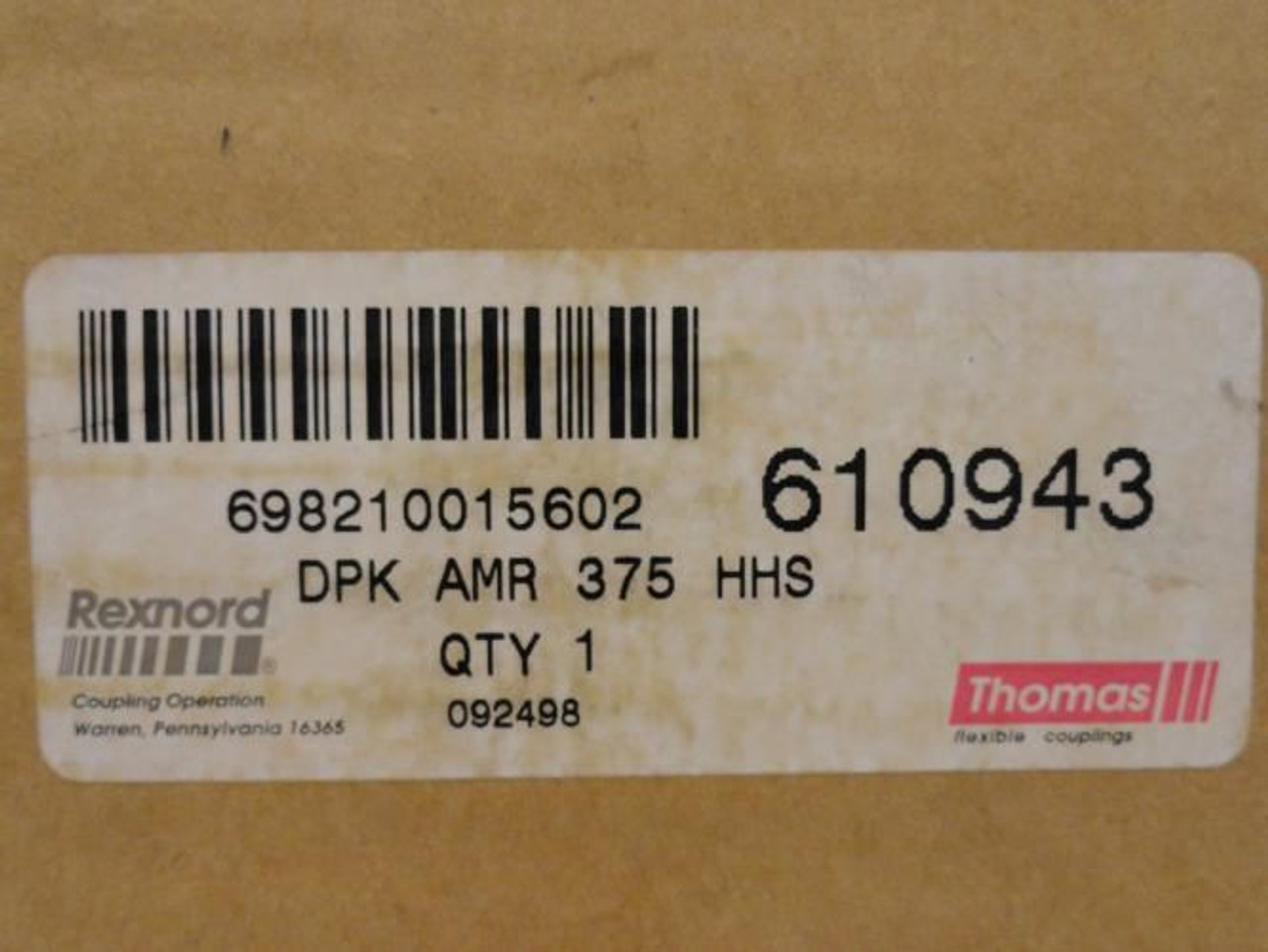 Rexnord 610943; Thomas Couplings Disc Pack; SS; Flat Sided