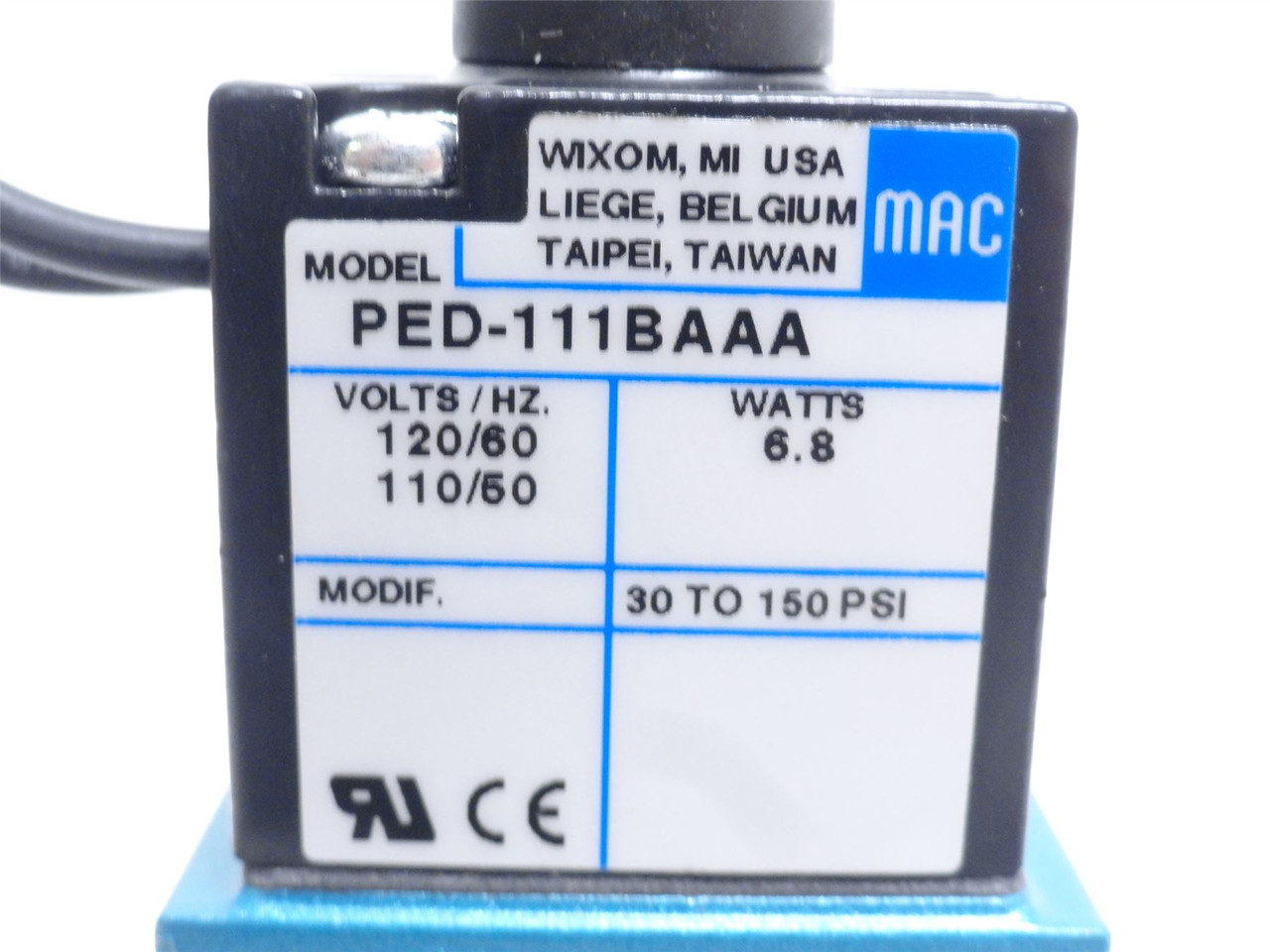 MAC 55B-12-PE-111BA; Solenoid Valve; 0-150PSI; 110/120VAC