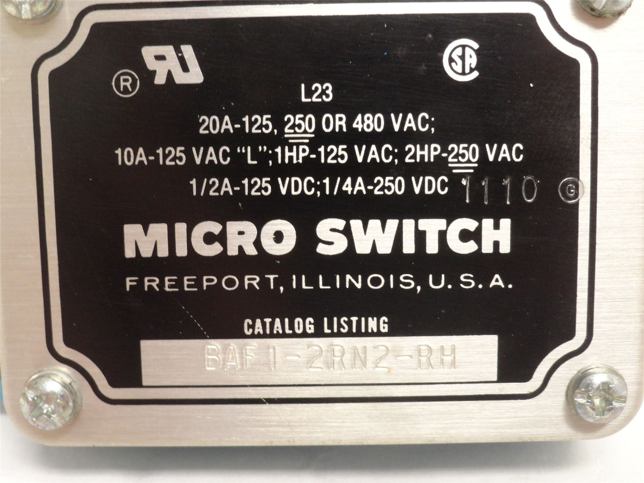 Micro-Switch BAF1-2RN2-RH; Top Roller Arm Limit Switch; 21 Amp
