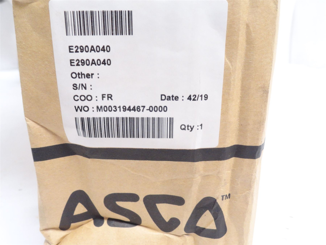 Asco E290A040; Angle Body Piston Valve; 1-1/2NPT; 10BAR