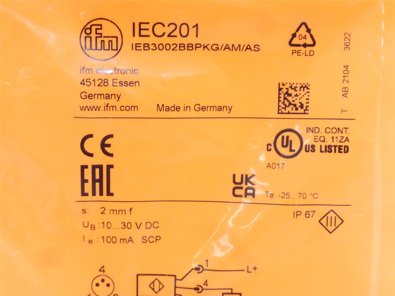 ifm IEC201; Inductive Proximity Sensor; 10-30VDC; 100mA