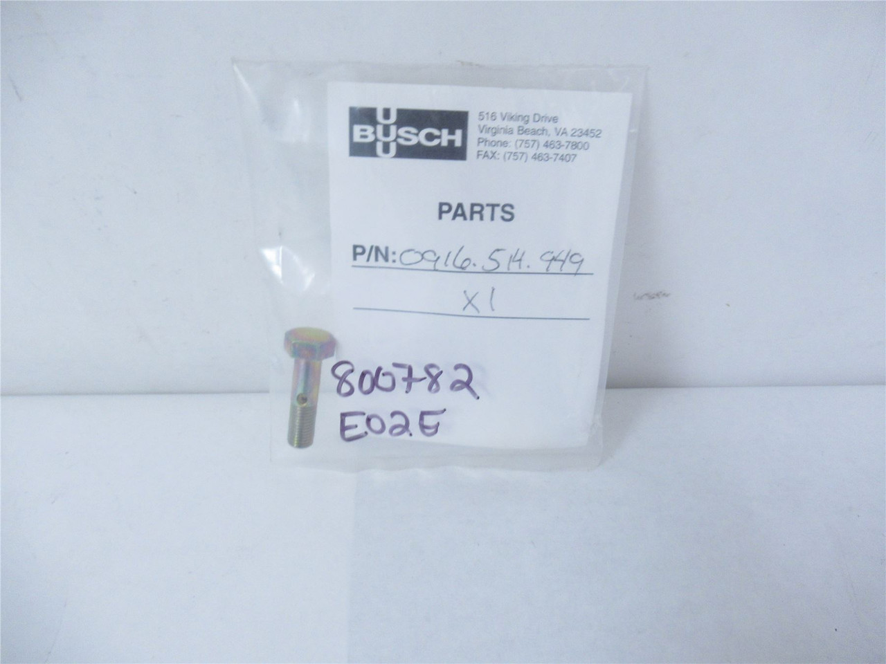 Busch 0916.541.949; BOLT VALVE OIL RETURN M8X1X30
