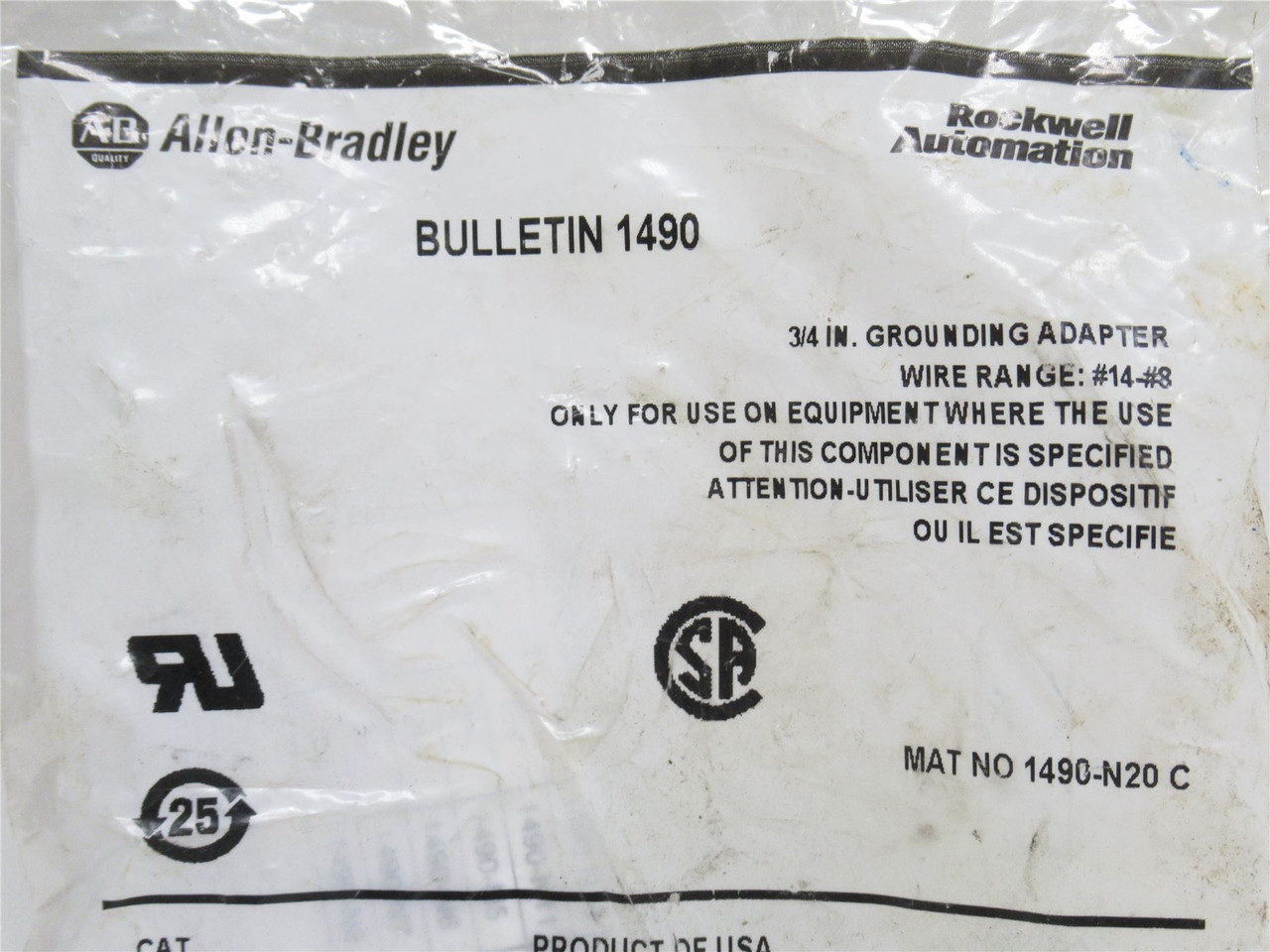 Allen-Bradley 1490-N20; Grounding Adapter; 3/4"; #14-8AWG