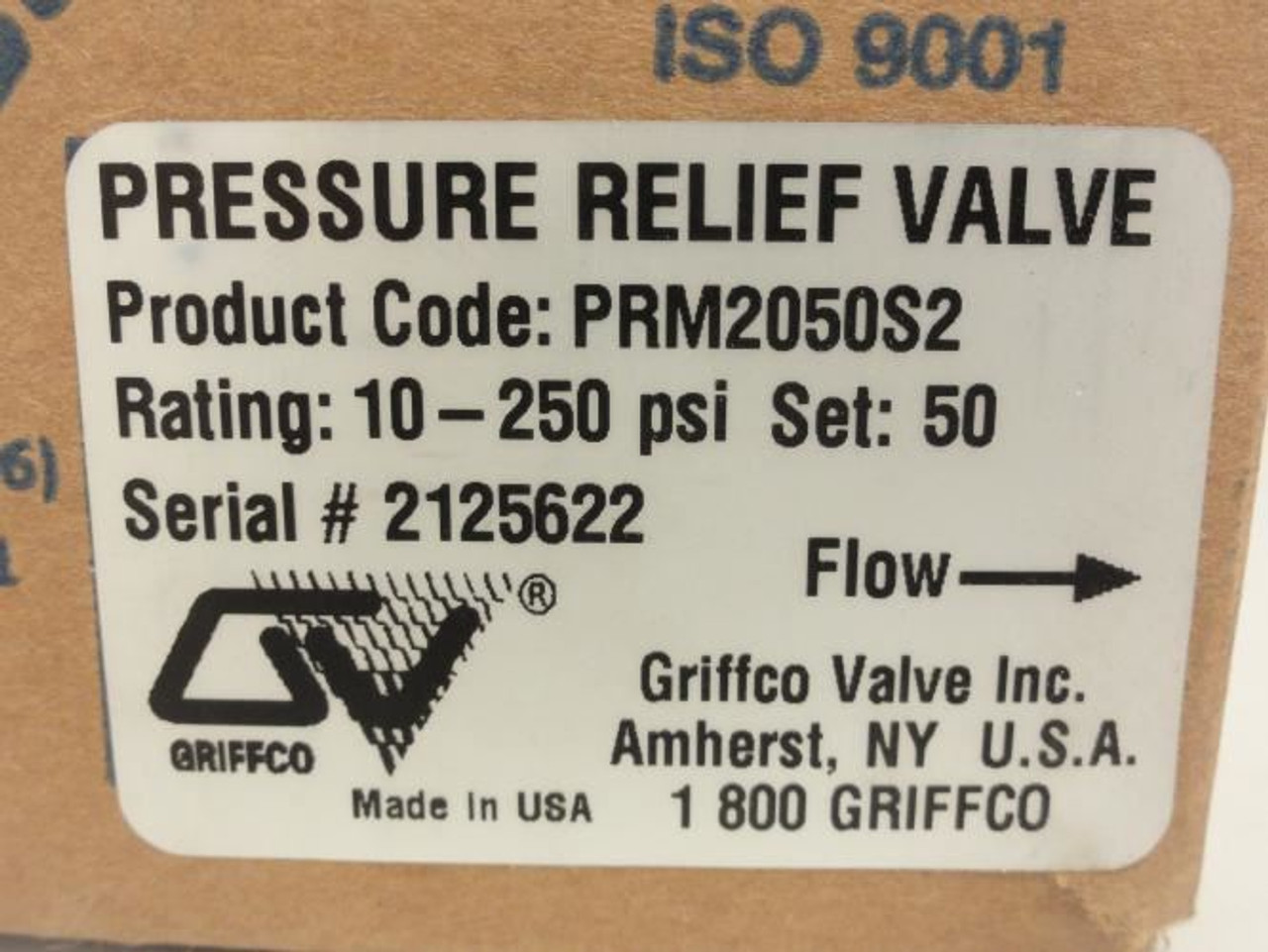 Griffco PRM2050S2; Pressure Relief Valve;10-250PSI; 1/2 FNPT