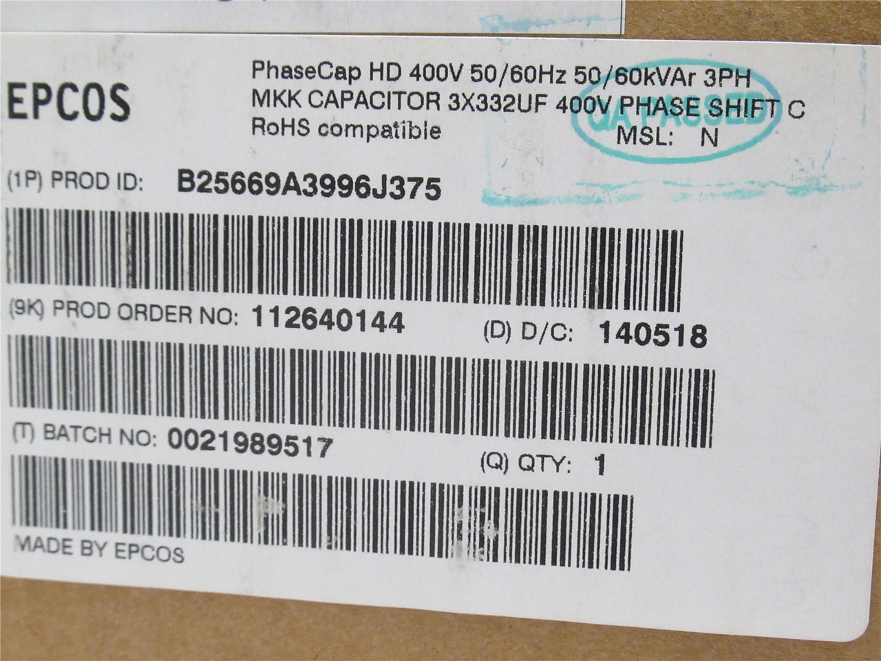 Epcos B25669A3996J375; Film Capacitor 3x332.0uF +5/-5% 400V