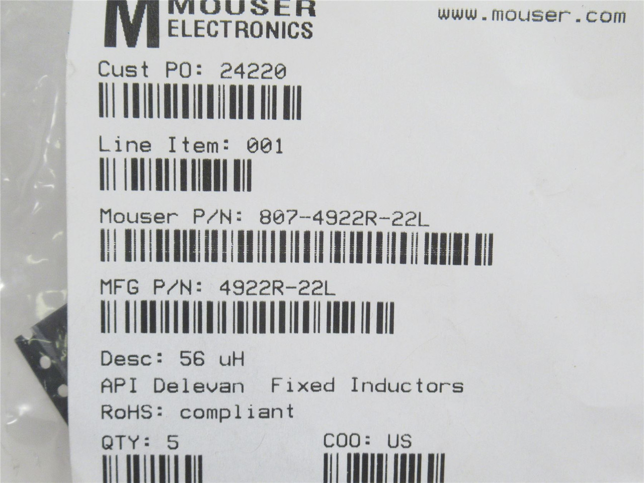 Delevan  4922R-22L; Lot-5; Power Inductors; SMD 56uH; 1A