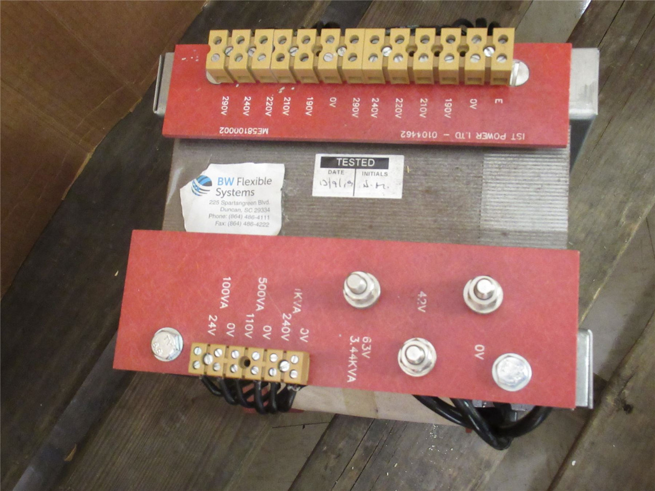 BW Flex Systems ME58100002; Transformer; 500vA;190-290VAC