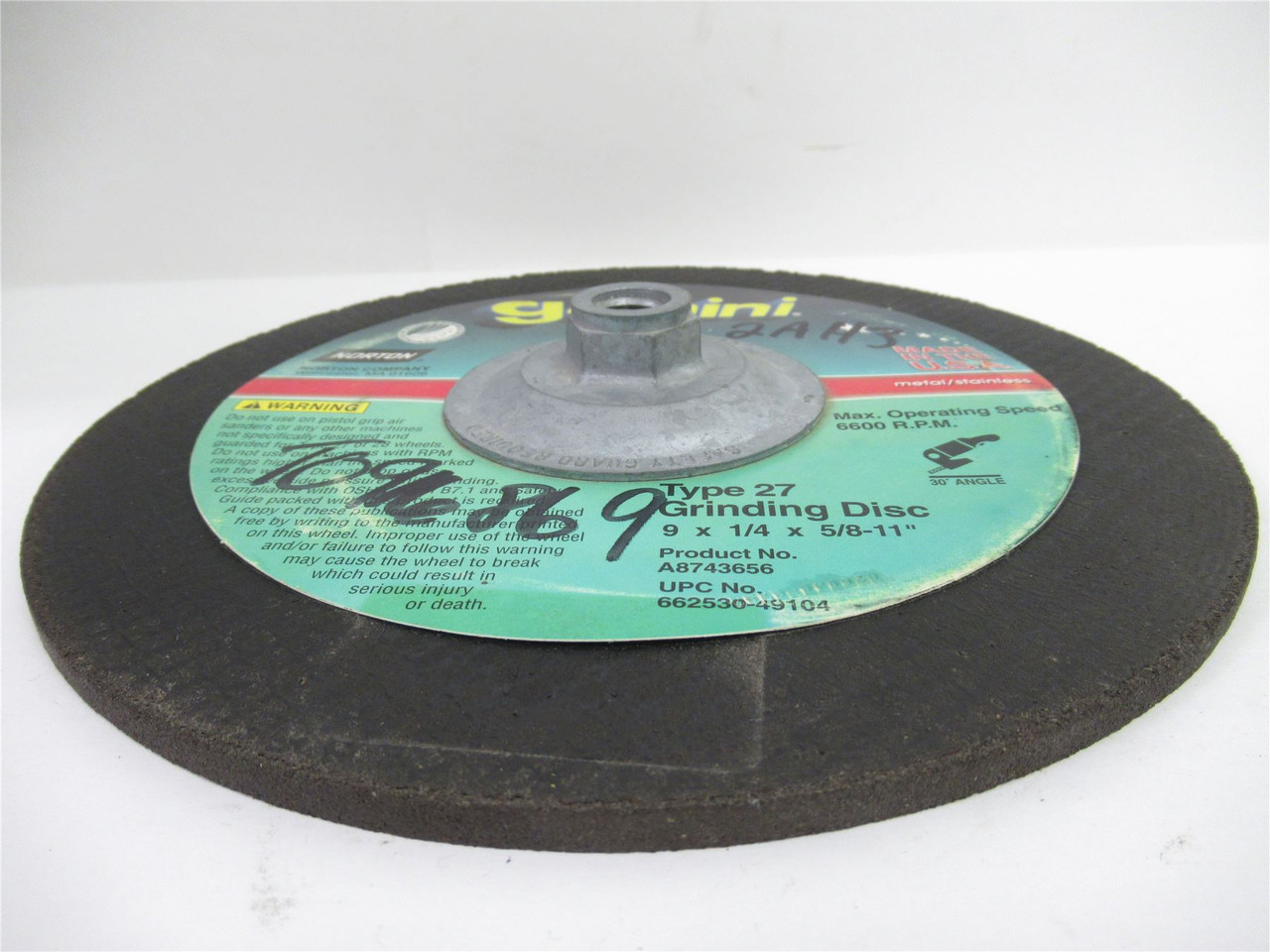 Gemini 662530-49104; Depressed Center Abrasive Wheel; 9"OD