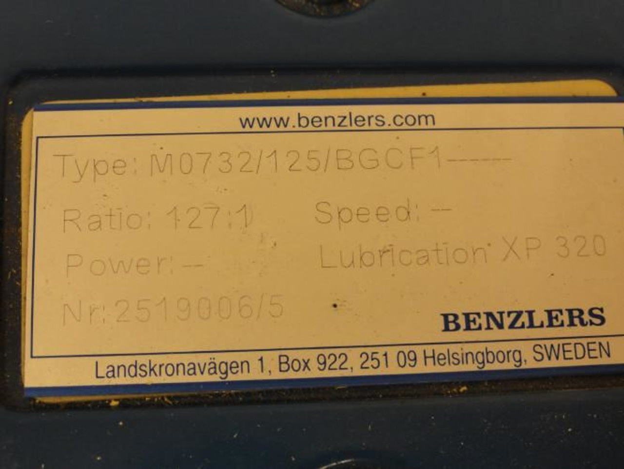 Benzlers M0732/125/BGCF1; Reducer Gearbox; 127:1 Ratio