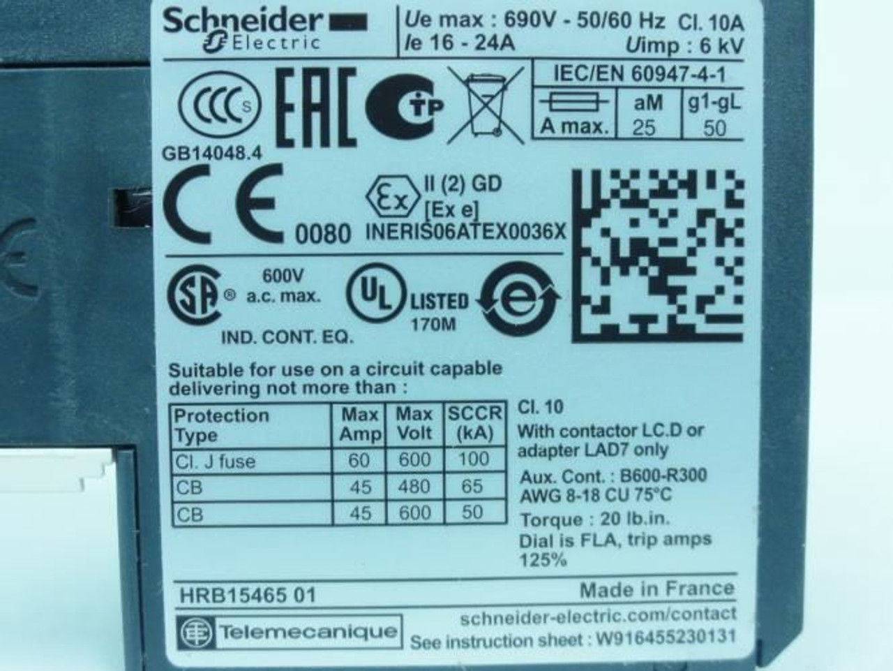 Schneider LRD22; Thermal Overload Relay; 690V; 16-24A
