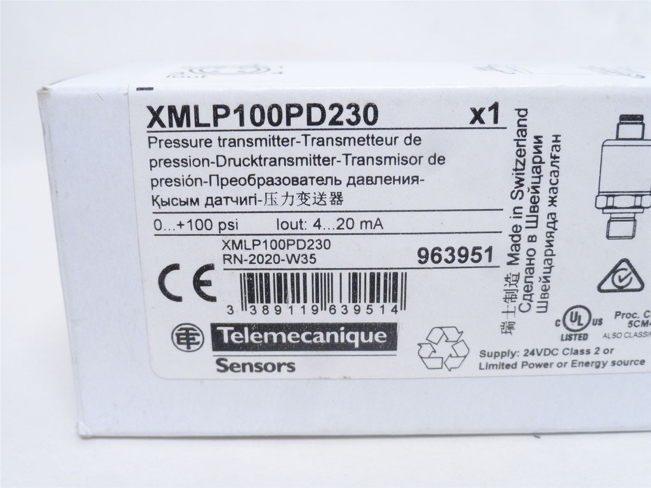 Telemecanique XMLP100PD230; Pressure Transmitter 12-24VDC