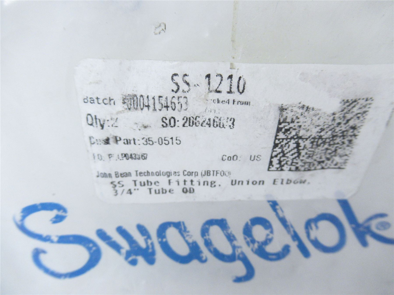 Swagelok SS-1210-9; SS Tube Fitting Union Elbow 3/4" 90Degree