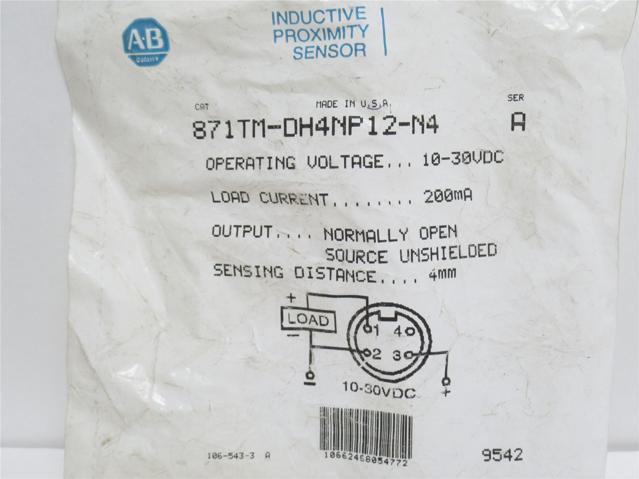 Allen-Bradley 871TM-DH4NP12-N4; Prox Switch 10-30VDC; 12mm