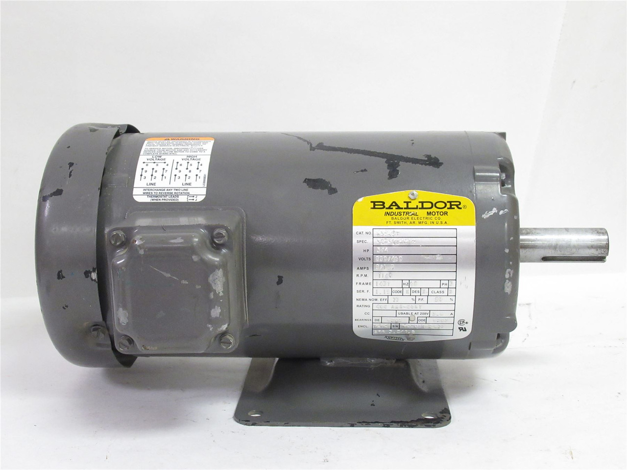 Baldor M3543T; AC Motor; 3/4HP; 230/460V; 1140RPM; 3/1.5A; 3Ph