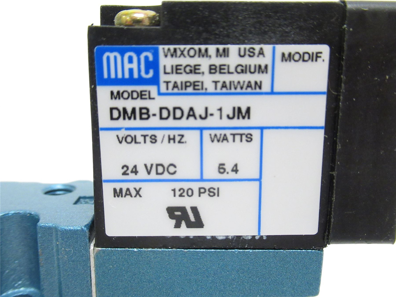 MAC 52A-31-D09-DM-DDAJ-1JM; Solenoid Valve; 0-120PSI; 24VDC
