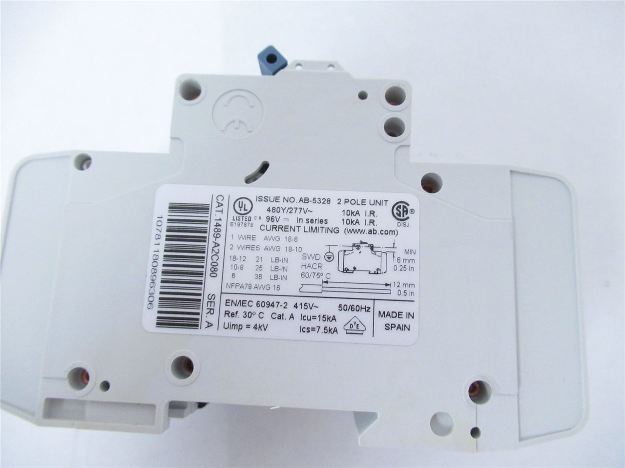 Allen-Bradley 1489-A2C080;  Circuit Breaker  2 POLE  8 AMP