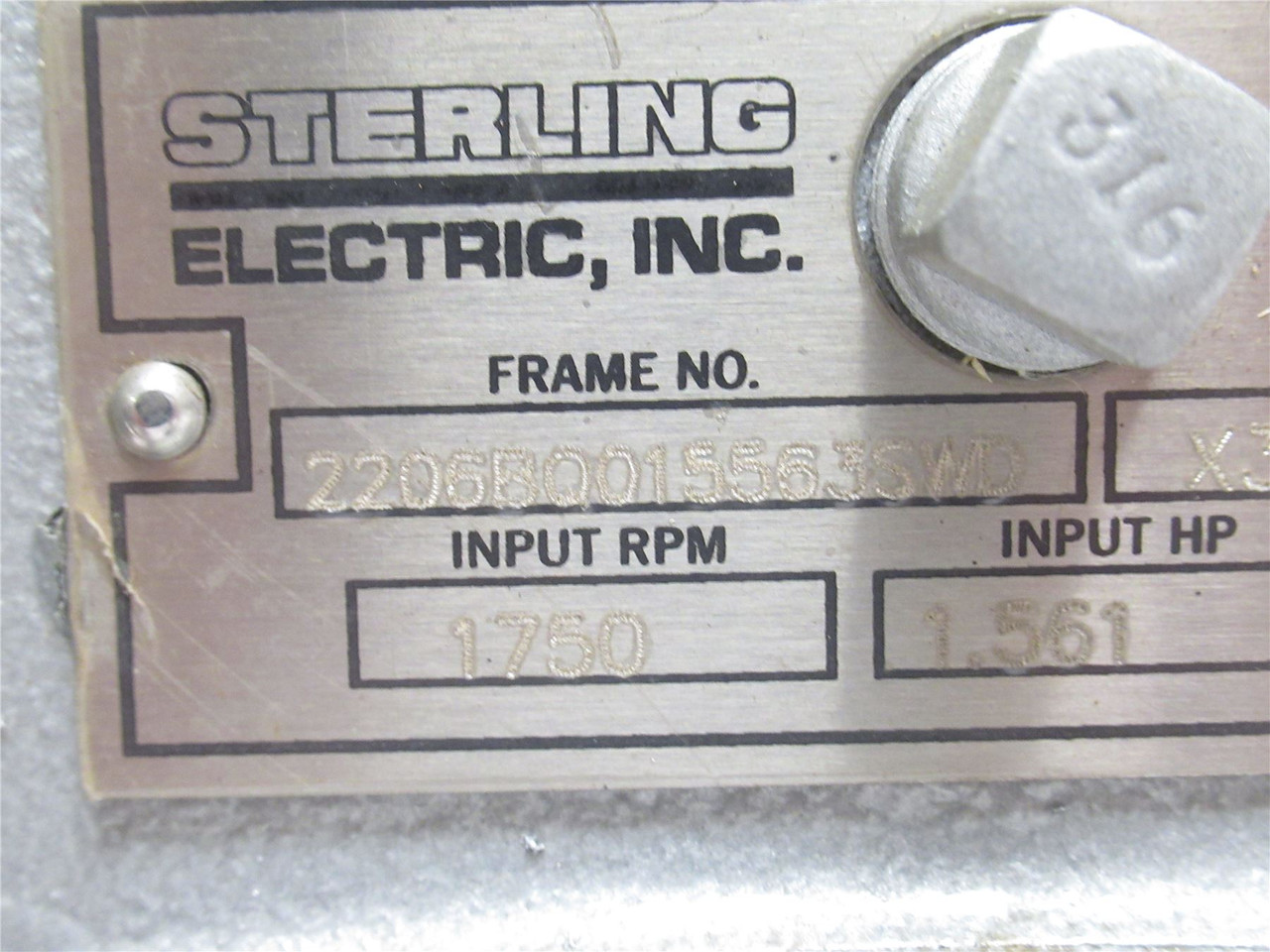 Sterling 2206BQ015563SWD; Gear Reducer; RA; 15:1 Ratio; 1.56HP